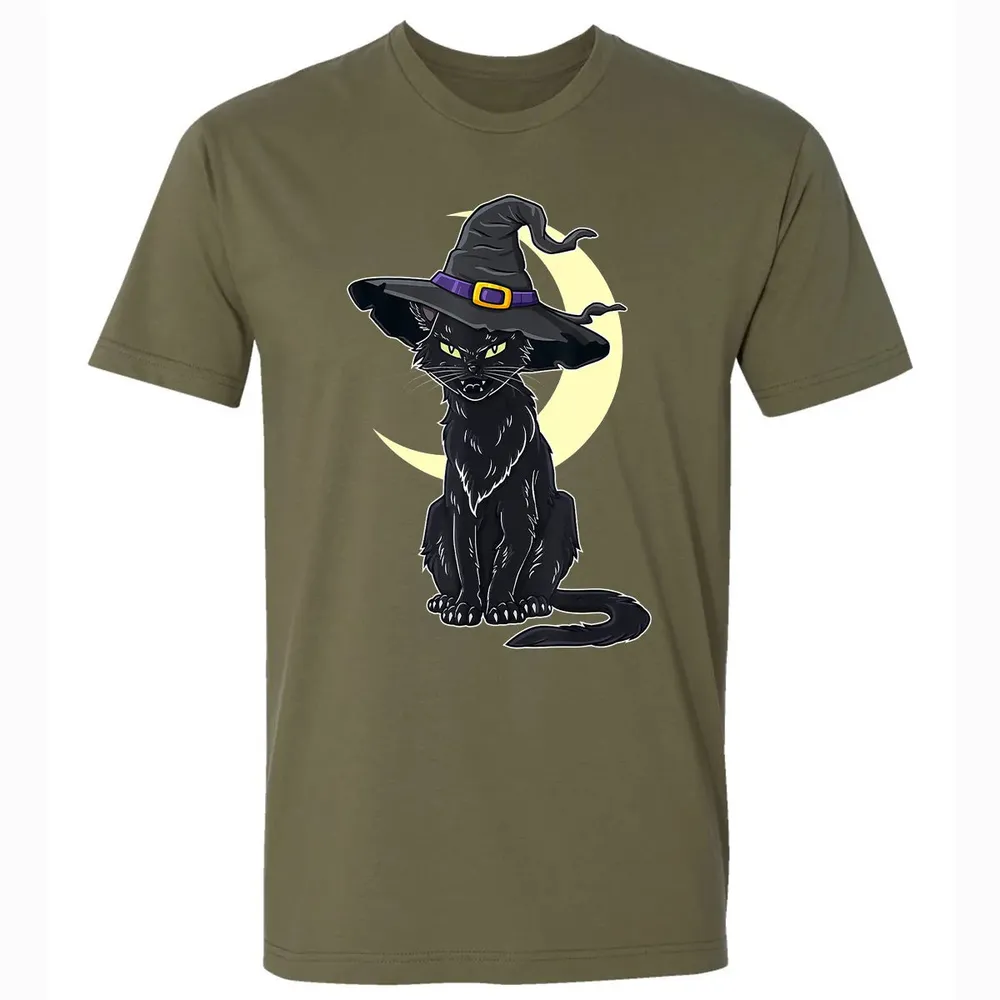 Halloween Scary Black Cat With Witch Hat Premium Unisex T-shirt - 5