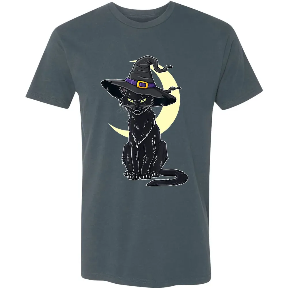 Halloween Scary Black Cat With Witch Hat Premium Unisex T-shirt - 14