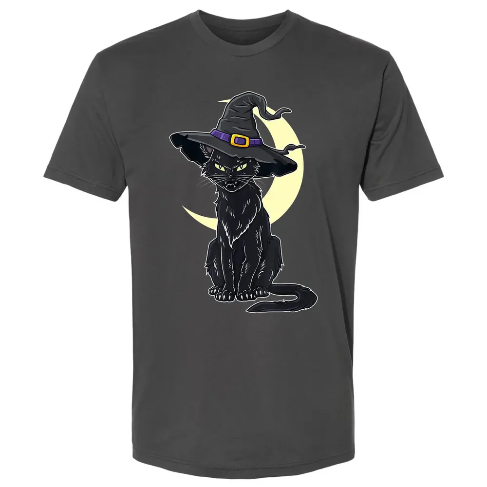 Halloween Scary Black Cat With Witch Hat Premium Unisex T-shirt - 8
