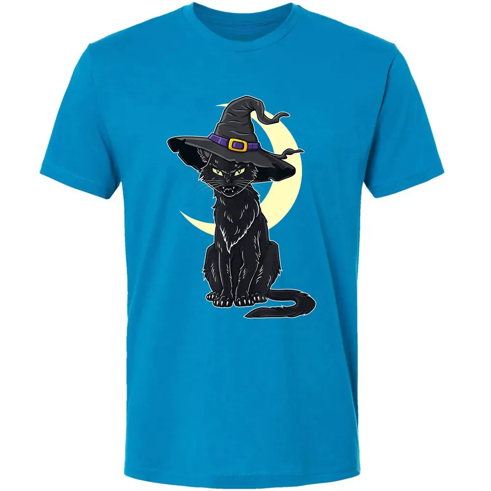 Halloween Scary Black Cat With Witch Hat Premium Unisex T-shirt - 15
