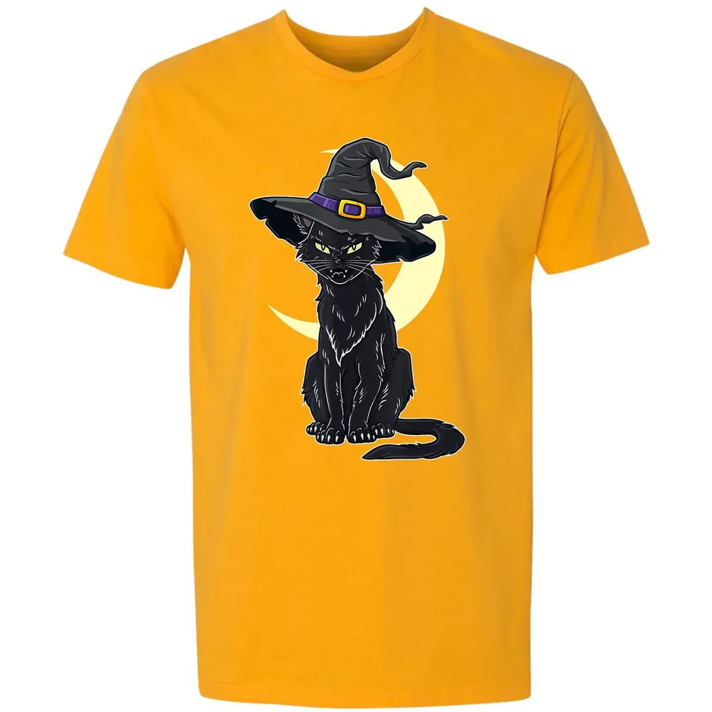 Halloween Scary Black Cat With Witch Hat Premium Unisex T-shirt - 11