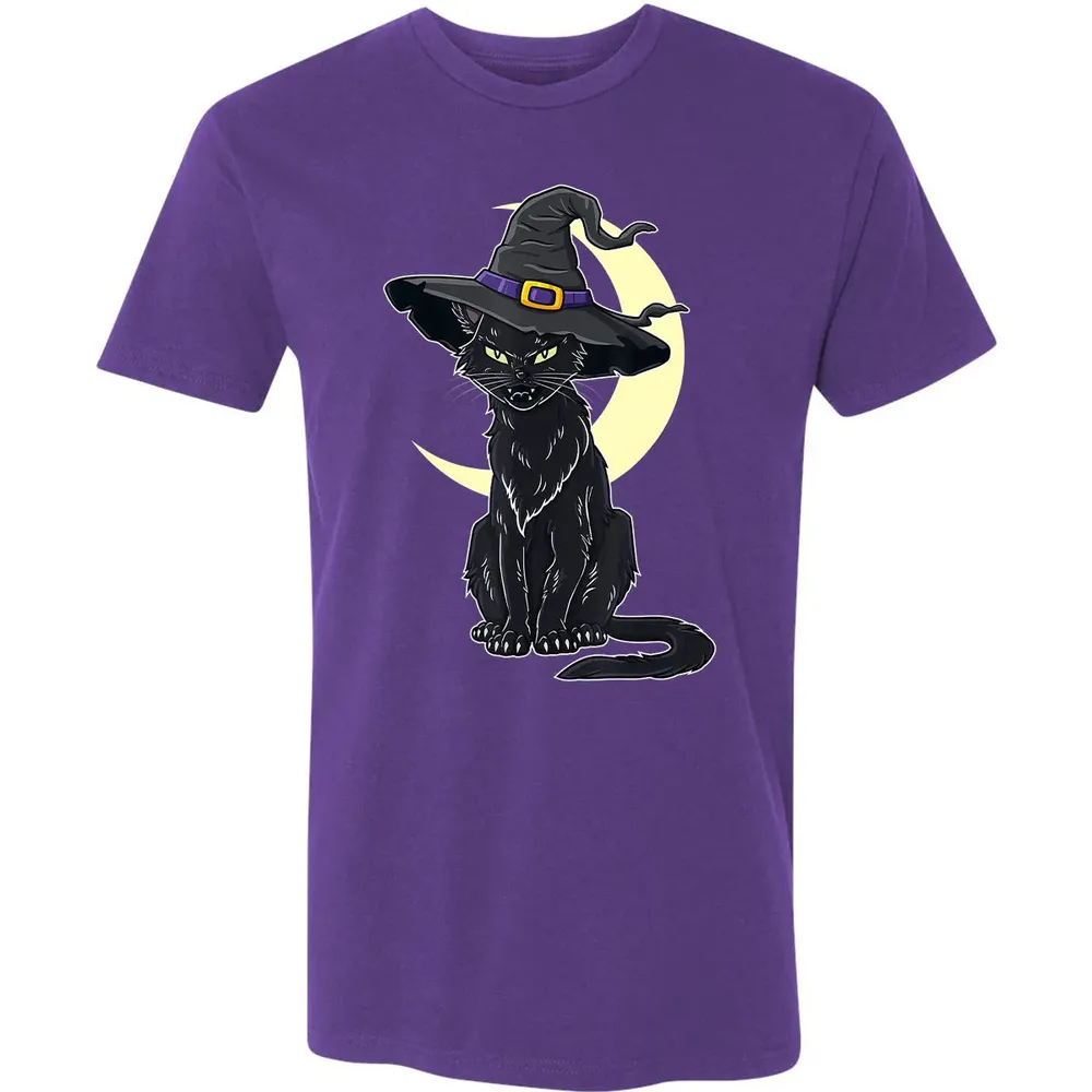 Halloween Scary Black Cat With Witch Hat Premium Unisex T-shirt - 7