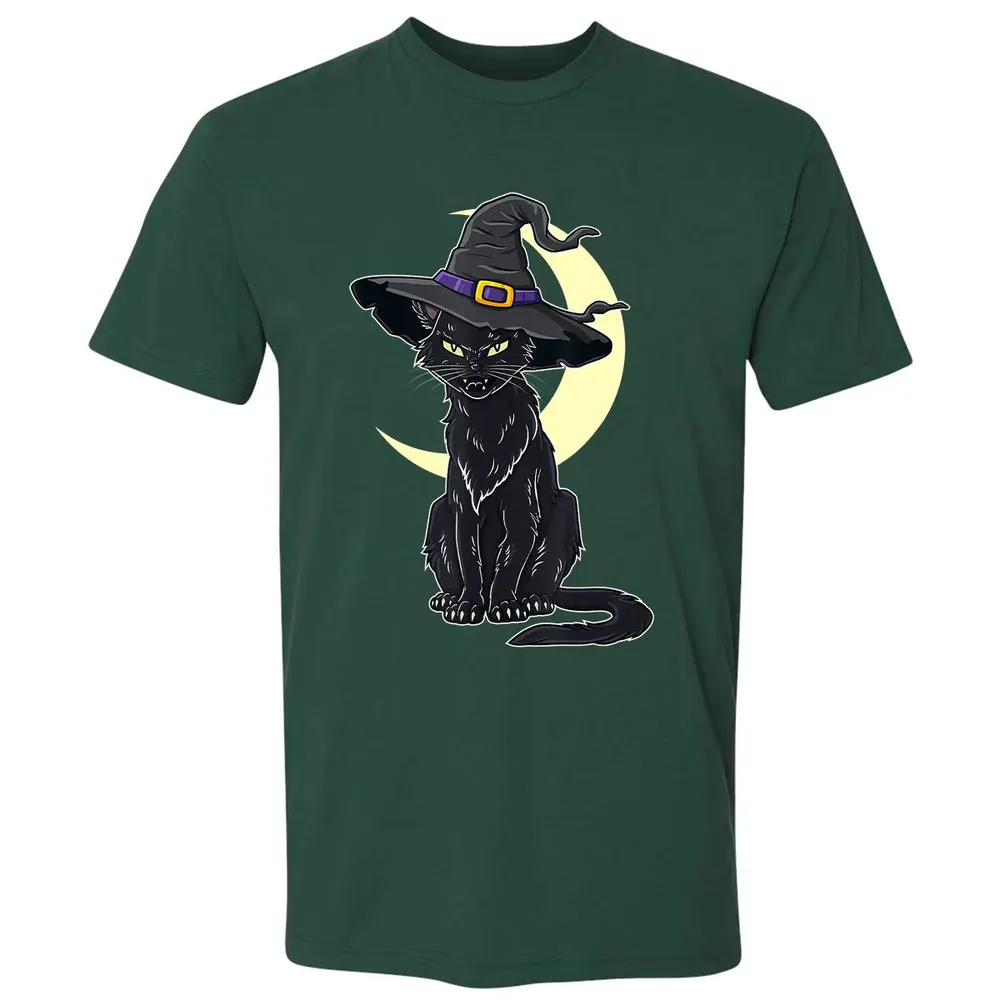 Halloween Scary Black Cat With Witch Hat Premium Unisex T-shirt - 12