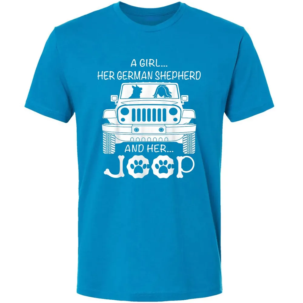 Her Jeep And Her German Shepherd Dog Premium Unisex T-shirt - 15