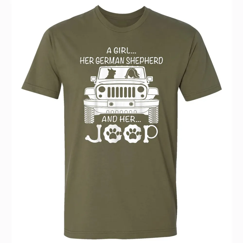 Her Jeep And Her German Shepherd Dog Premium Unisex T-shirt - 5