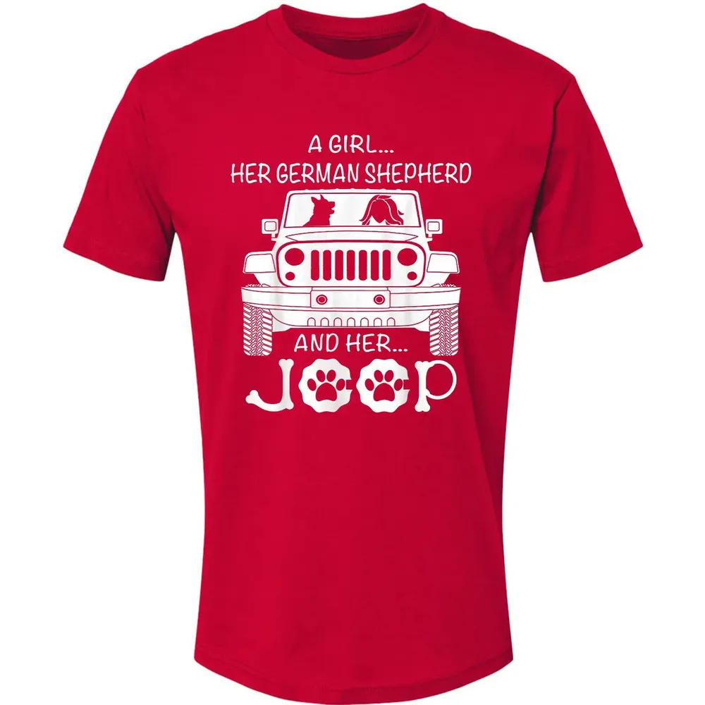 Her Jeep And Her German Shepherd Dog Premium Unisex T-shirt - 6