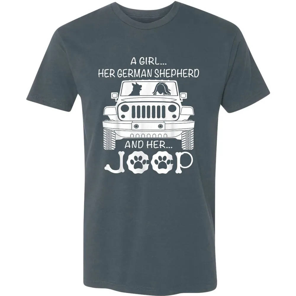 Her Jeep And Her German Shepherd Dog Premium Unisex T-shirt - 14