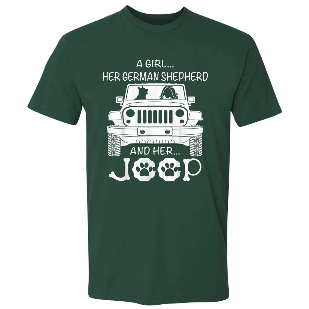 Her Jeep And Her German Shepherd Dog Premium Unisex T-shirt - 12