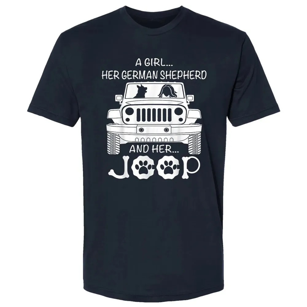 Her Jeep And Her German Shepherd Dog Premium Unisex T-shirt - 2