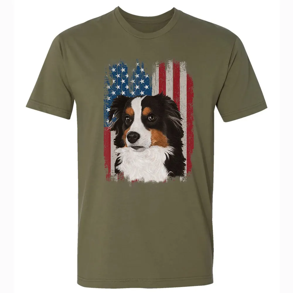 Australian Shepherd American Flag 4th Of July T Gifts Premium Unisex T-shirt - 5