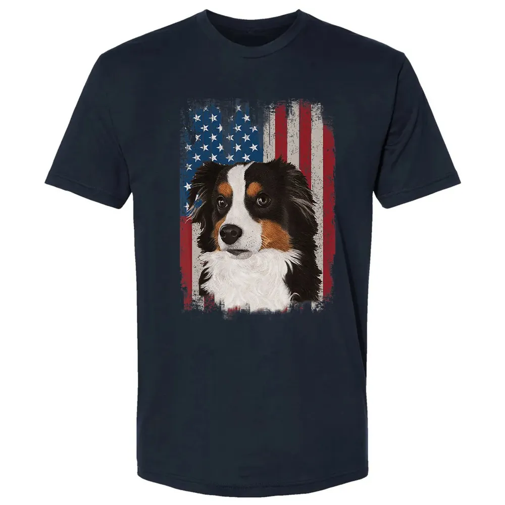 Australian Shepherd American Flag 4th Of July T Gifts Premium Unisex T-shirt - 2