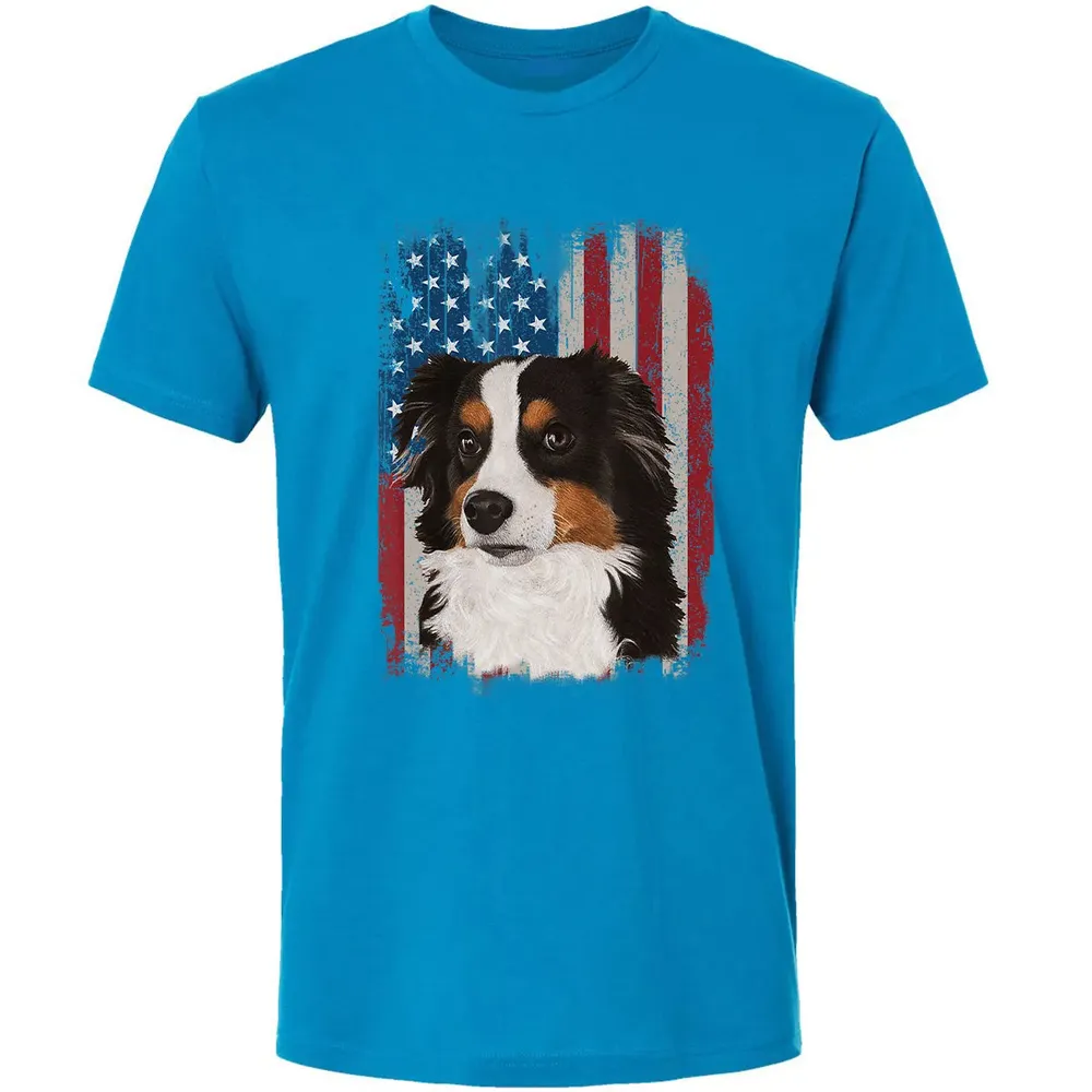 Australian Shepherd American Flag 4th Of July T Gifts Premium Unisex T-shirt - 15