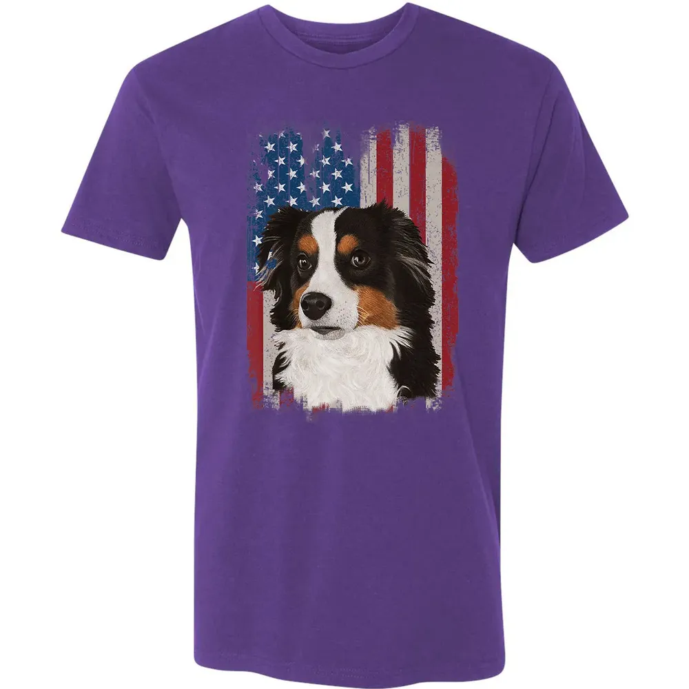 Australian Shepherd American Flag 4th Of July T Gifts Premium Unisex T-shirt - 7