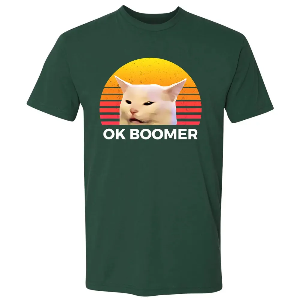 Woman Yelling At Table Dinner Funny Cat Ok Boomer Premium Unisex T-shirt - 12