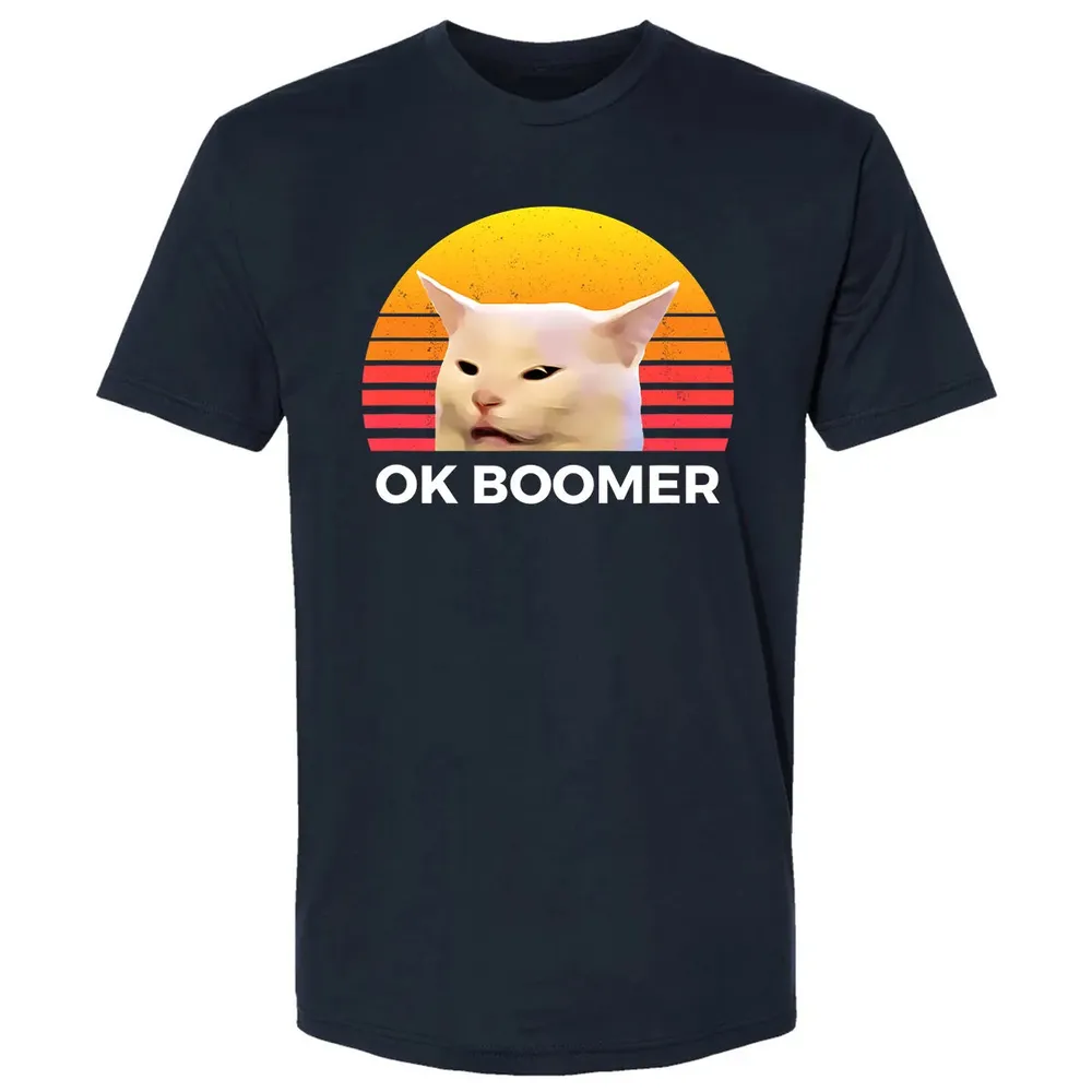 Woman Yelling At Table Dinner Funny Cat Ok Boomer Premium Unisex T-shirt - 2