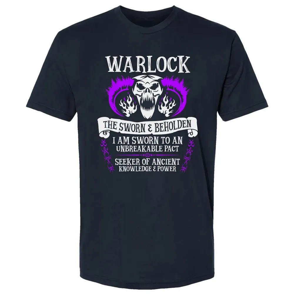 WARLOCK, THE SWORN AND BEHOLDEN   (White Text) Premium Unisex T-shirt - 2