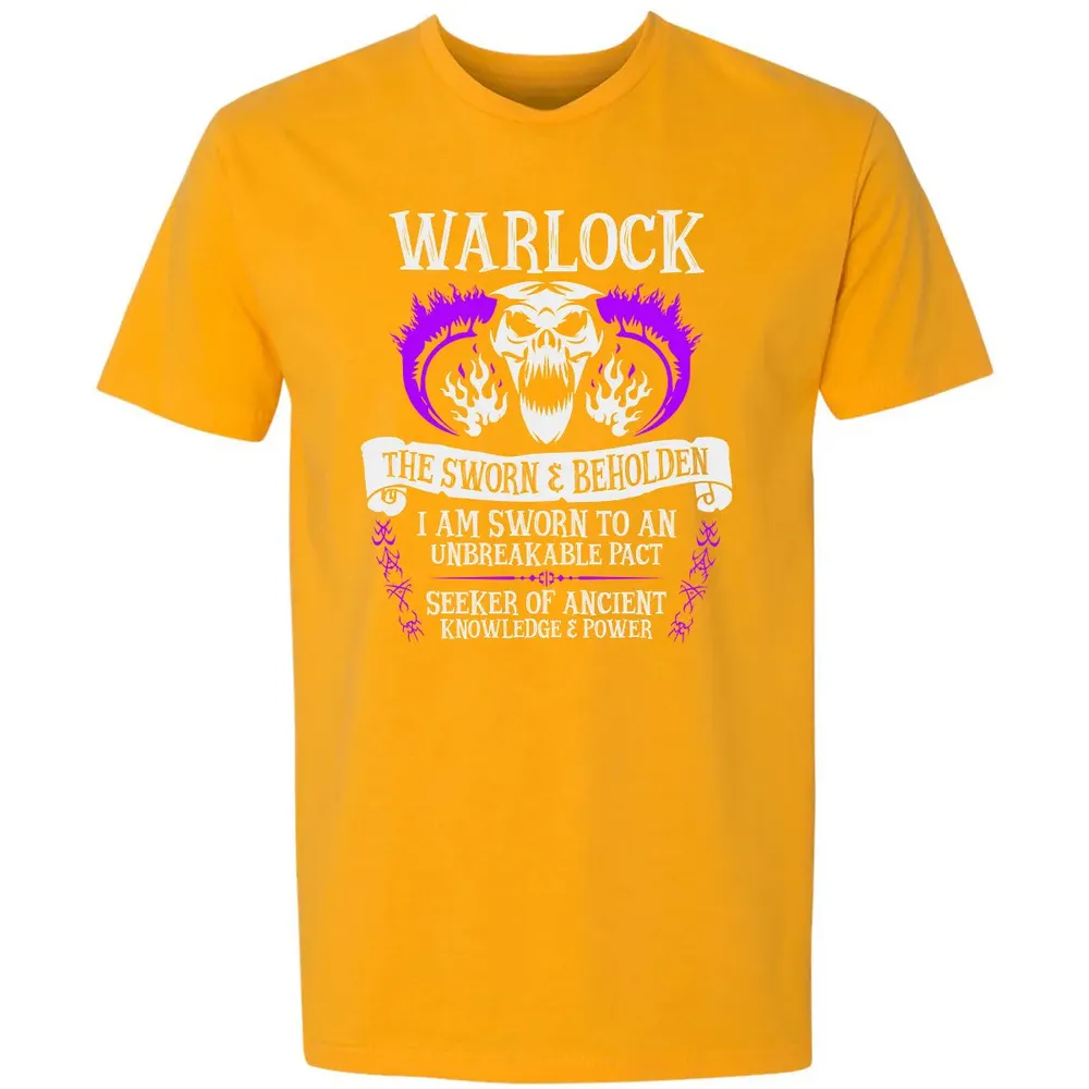 WARLOCK, THE SWORN AND BEHOLDEN   (White Text) Premium Unisex T-shirt - 11