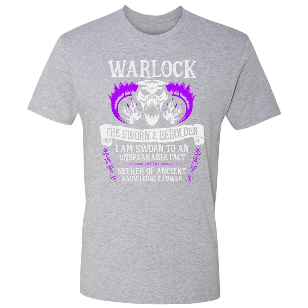 WARLOCK, THE SWORN AND BEHOLDEN   (White Text) Premium Unisex T-shirt - 9