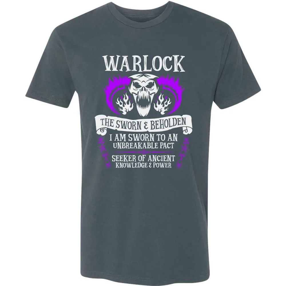 WARLOCK, THE SWORN AND BEHOLDEN   (White Text) Premium Unisex T-shirt - 14