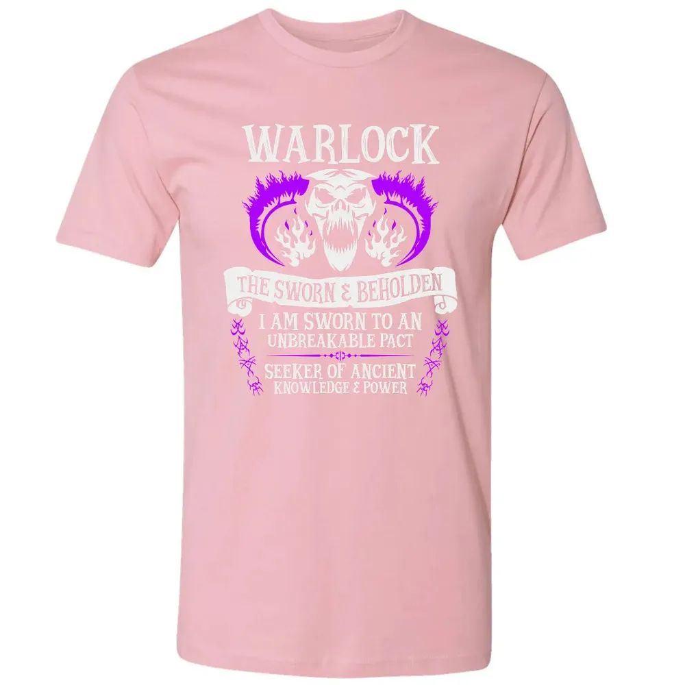 WARLOCK, THE SWORN AND BEHOLDEN   (White Text) Premium Unisex T-shirt - 3