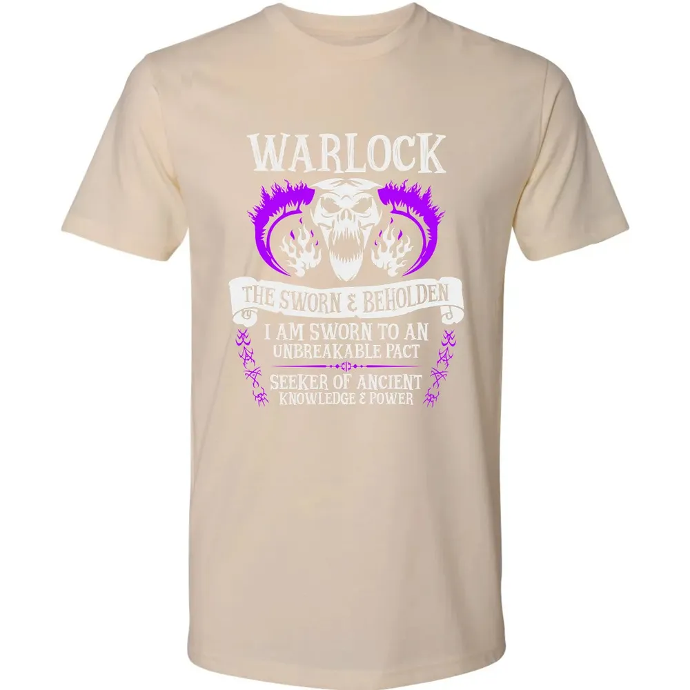 WARLOCK, THE SWORN AND BEHOLDEN   (White Text) Premium Unisex T-shirt - 13