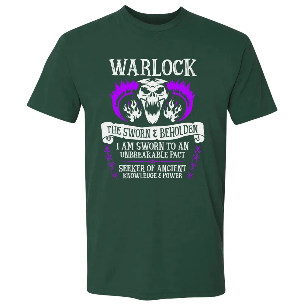 WARLOCK, THE SWORN AND BEHOLDEN   (White Text) Premium Unisex T-shirt - 12
