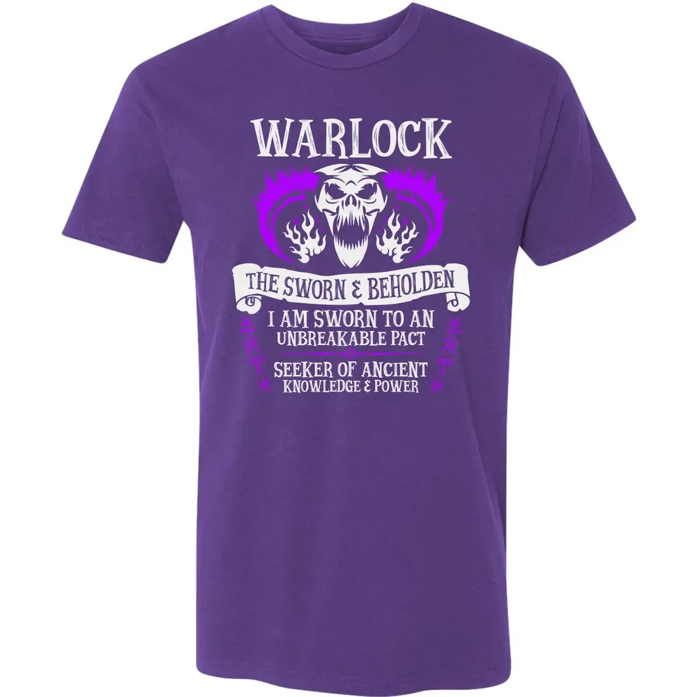 WARLOCK, THE SWORN AND BEHOLDEN   (White Text) Premium Unisex T-shirt - 7