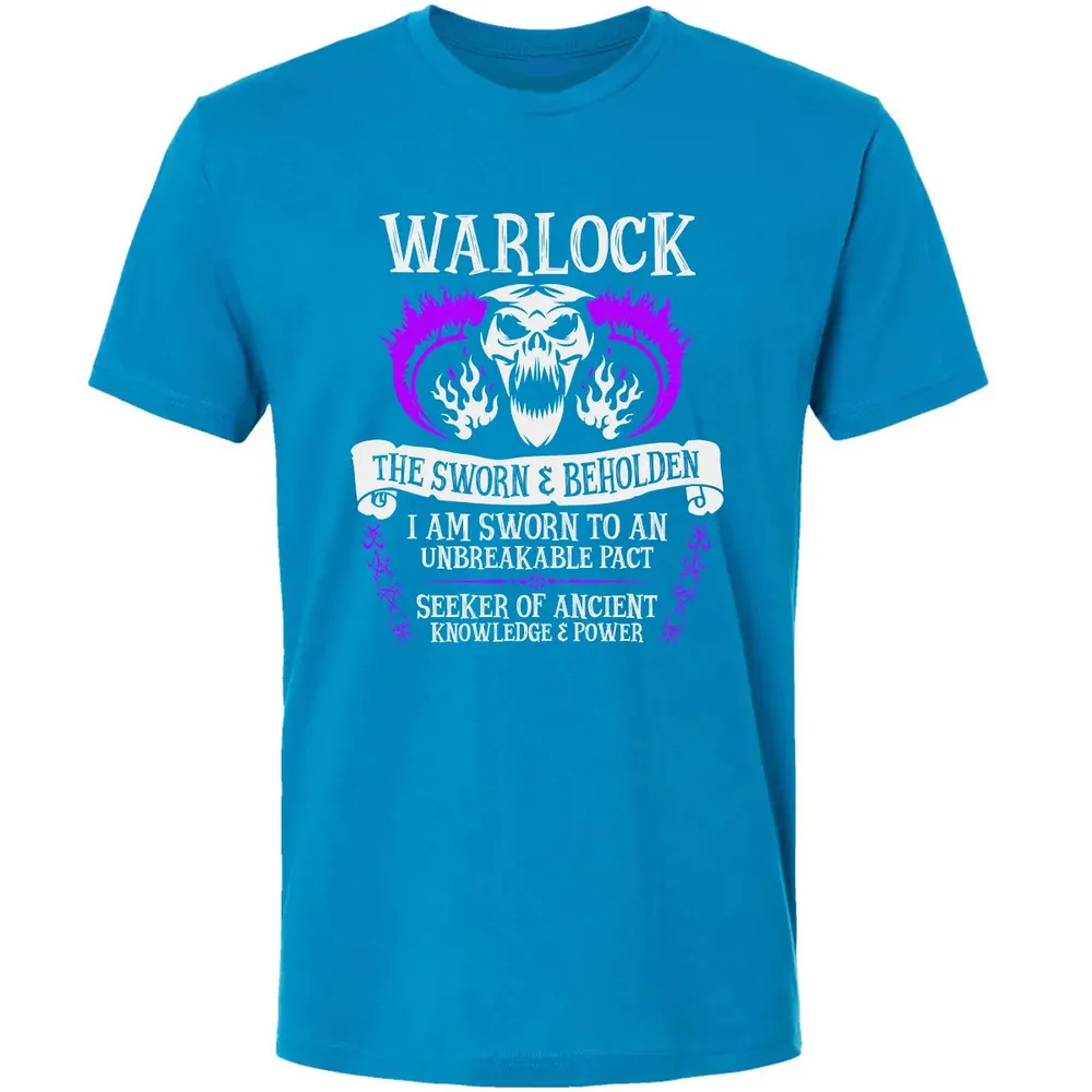 WARLOCK, THE SWORN AND BEHOLDEN   (White Text) Premium Unisex T-shirt - 15