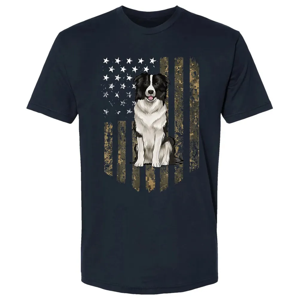Camo American Flag Border Collie 4th Of July USA Premium Unisex T-shirt - 2