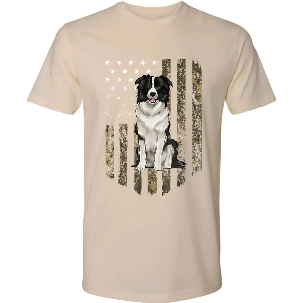 Camo American Flag Border Collie 4th Of July USA Premium Unisex T-shirt - 13