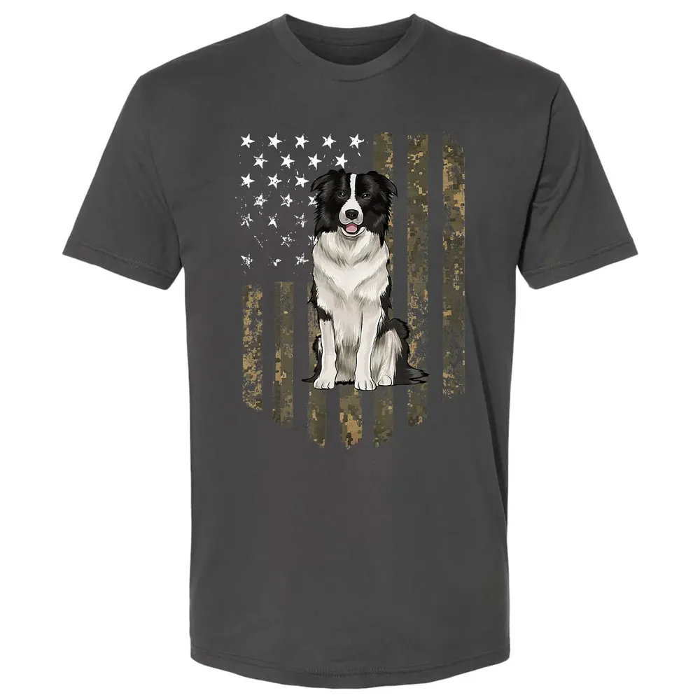 Camo American Flag Border Collie 4th Of July USA Premium Unisex T-shirt - 8