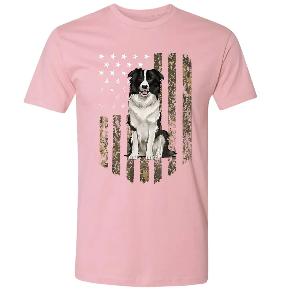 Camo American Flag Border Collie 4th Of July USA Premium Unisex T-shirt - 3