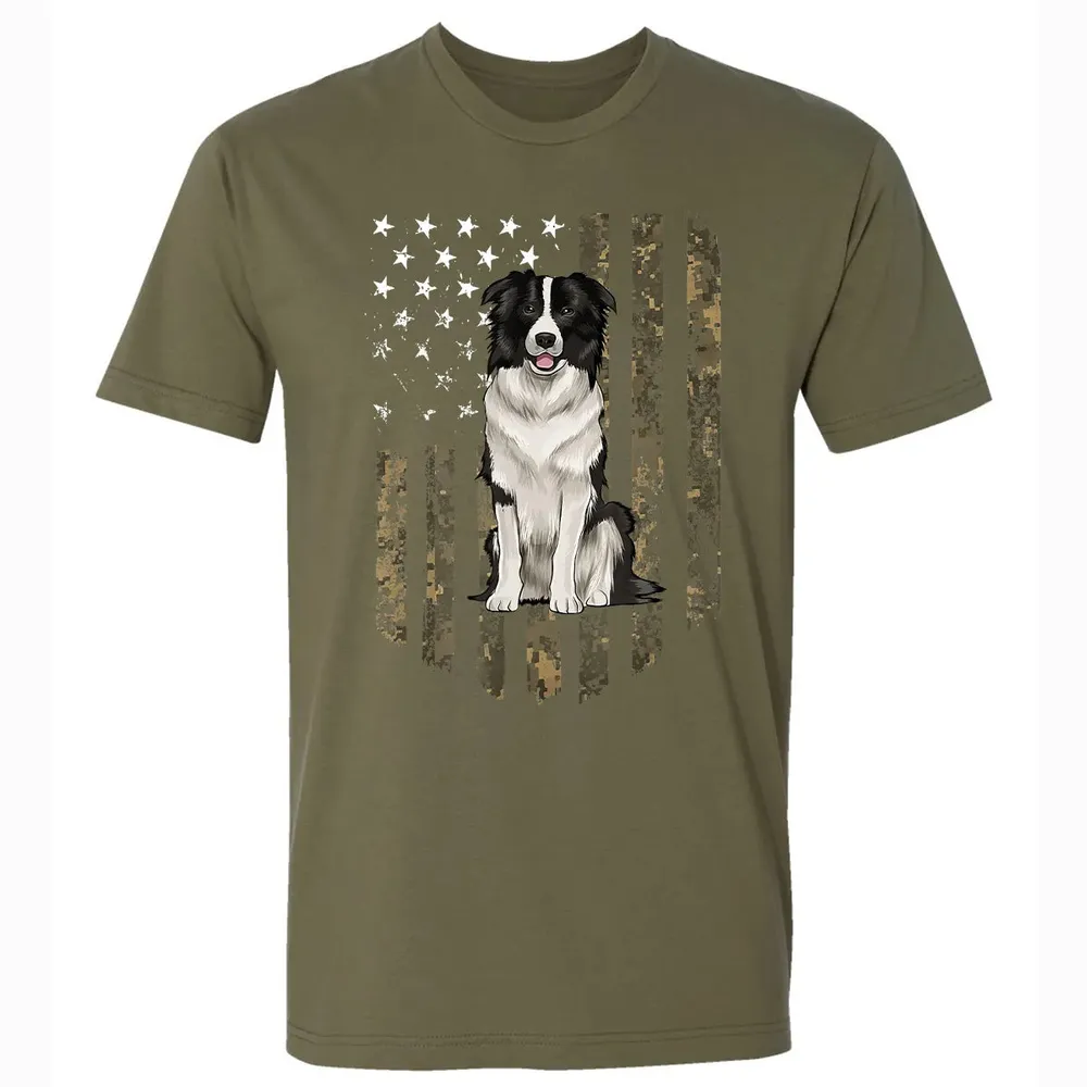 Camo American Flag Border Collie 4th Of July USA Premium Unisex T-shirt - 5