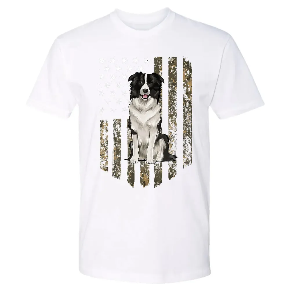 Camo American Flag Border Collie 4th Of July USA Premium Unisex T-shirt - 4