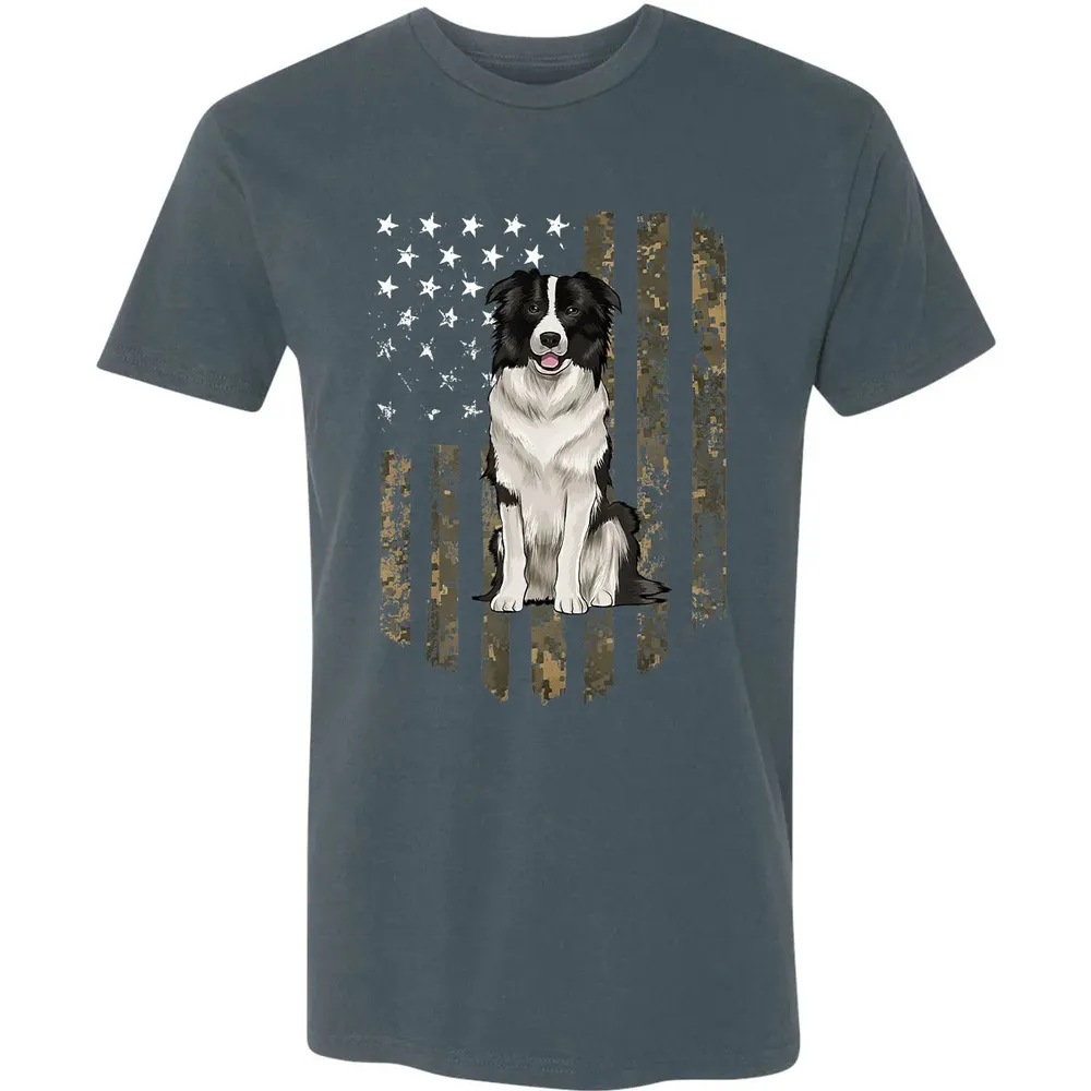 Camo American Flag Border Collie 4th Of July USA Premium Unisex T-shirt - 14