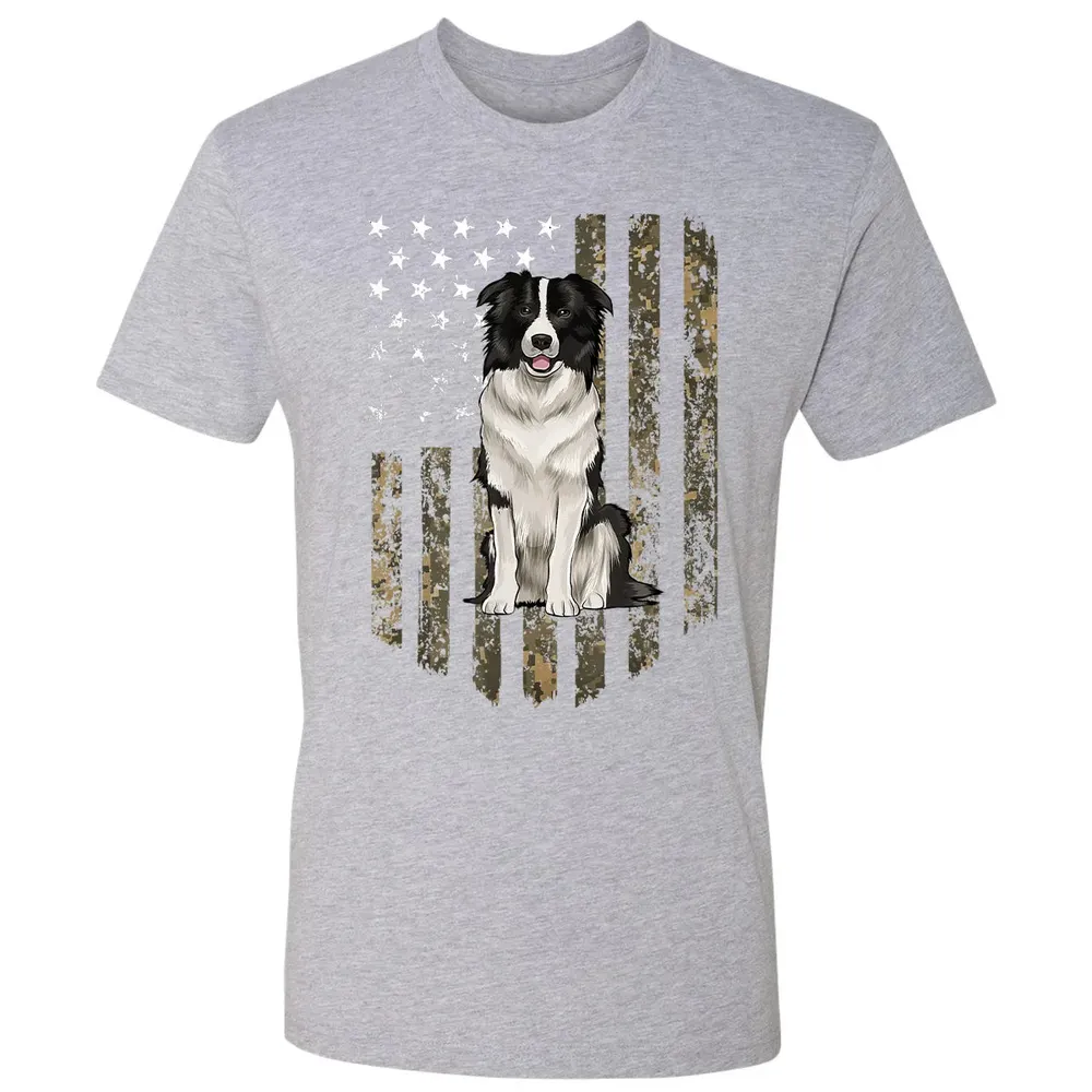Camo American Flag Border Collie 4th Of July USA Premium Unisex T-shirt - 9