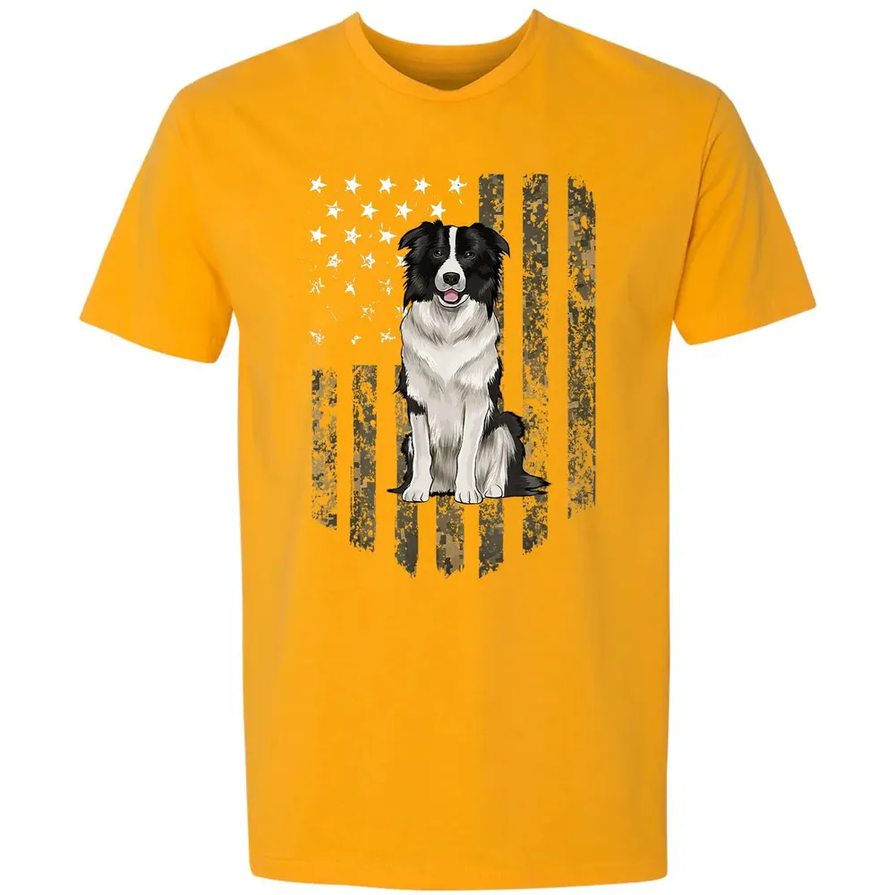 Camo American Flag Border Collie 4th Of July USA Premium Unisex T-shirt - 11