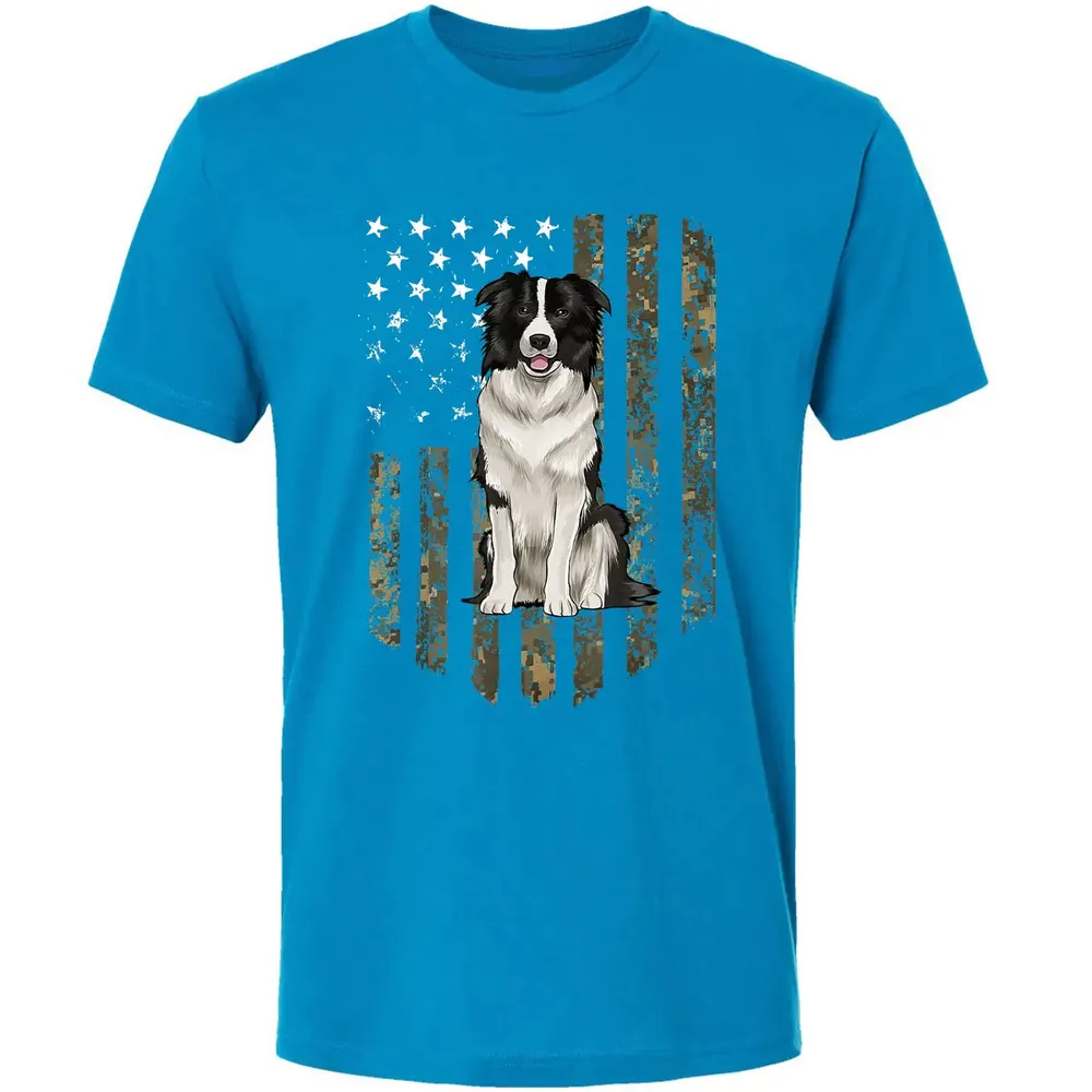 Camo American Flag Border Collie 4th Of July USA Premium Unisex T-shirt - 15