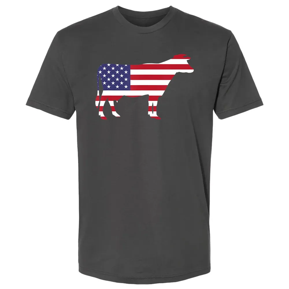 Cow American Flag  Funny 4th of July USA America Premium Unisex T-shirt - 8