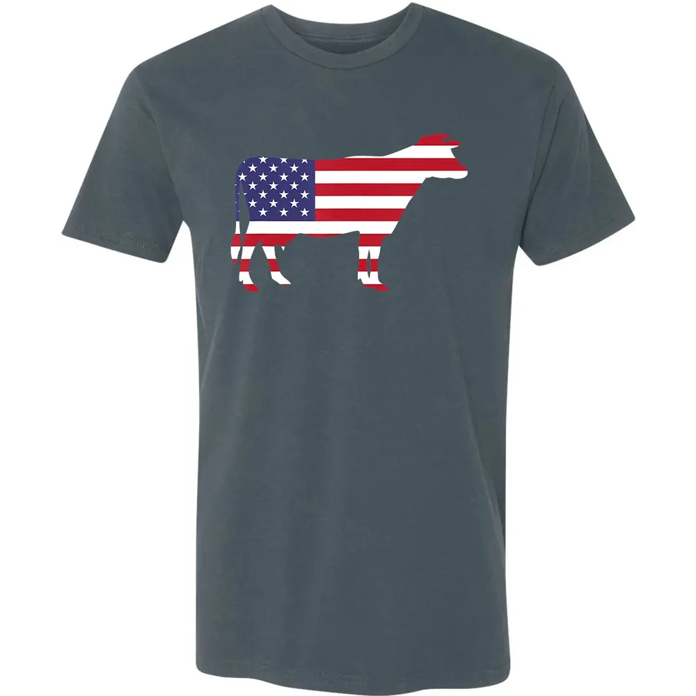Cow American Flag  Funny 4th of July USA America Premium Unisex T-shirt - 14