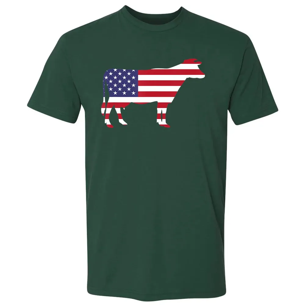 Cow American Flag  Funny 4th of July USA America Premium Unisex T-shirt - 12
