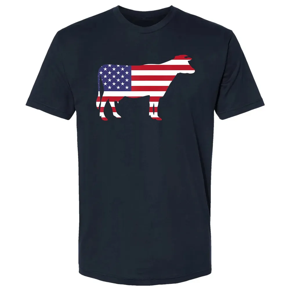 Cow American Flag  Funny 4th of July USA America Premium Unisex T-shirt - 2