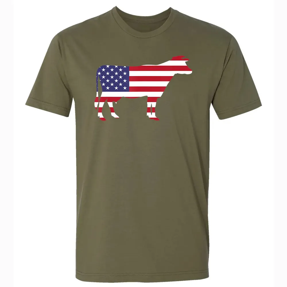 Cow American Flag  Funny 4th of July USA America Premium Unisex T-shirt - 5