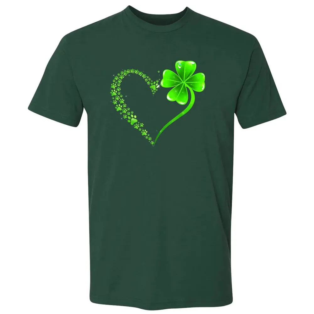 Irish Heart Lucky Shamrock Dog Paws Premium Unisex T-shirt - 12