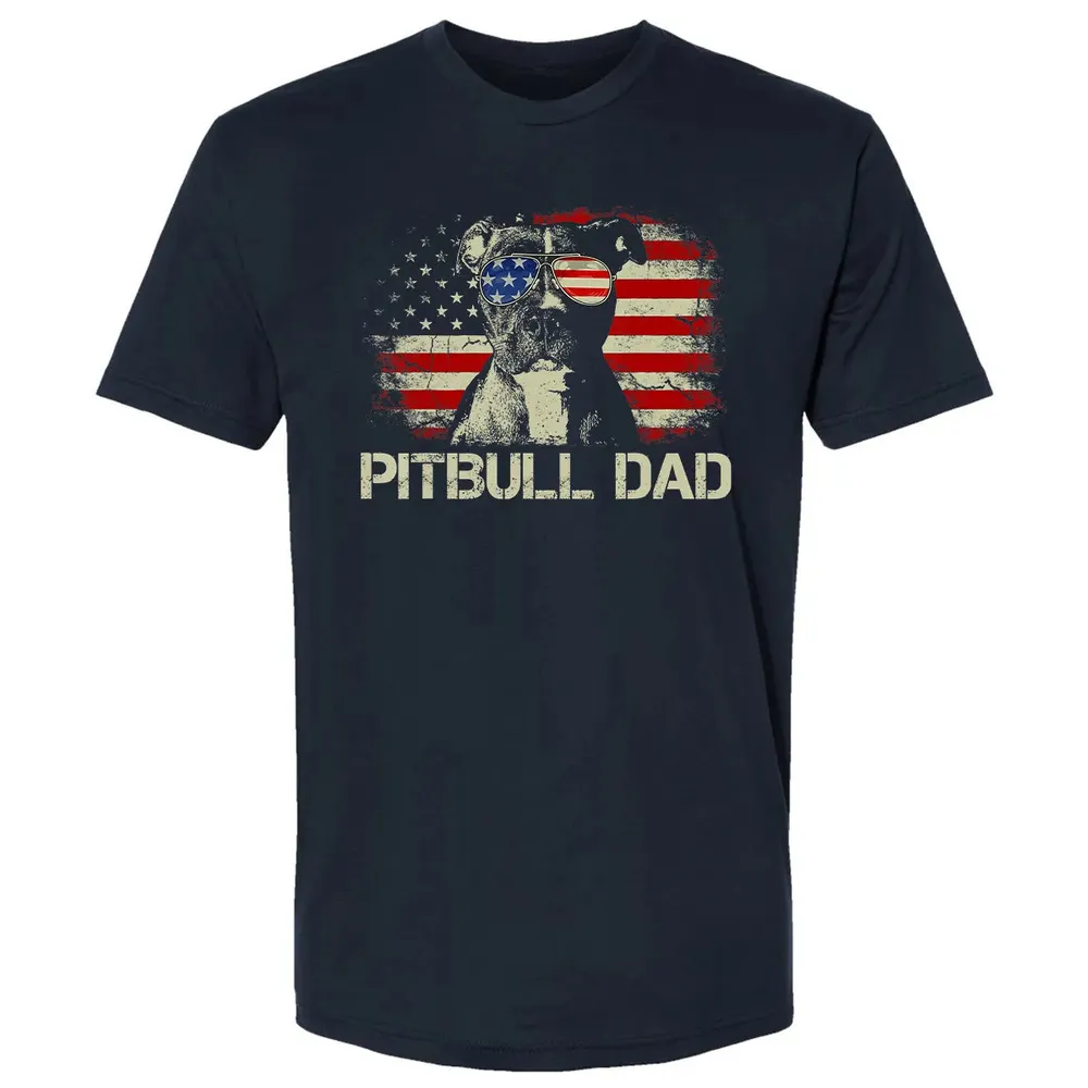 Mens Best Pitbull Dad Ever  American Flag 4th Of July Gift Premium Unisex T-shirt - 2