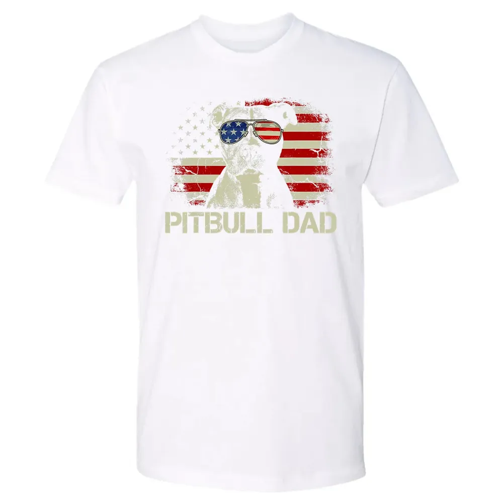 Mens Best Pitbull Dad Ever  American Flag 4th Of July Gift Premium Unisex T-shirt - 4