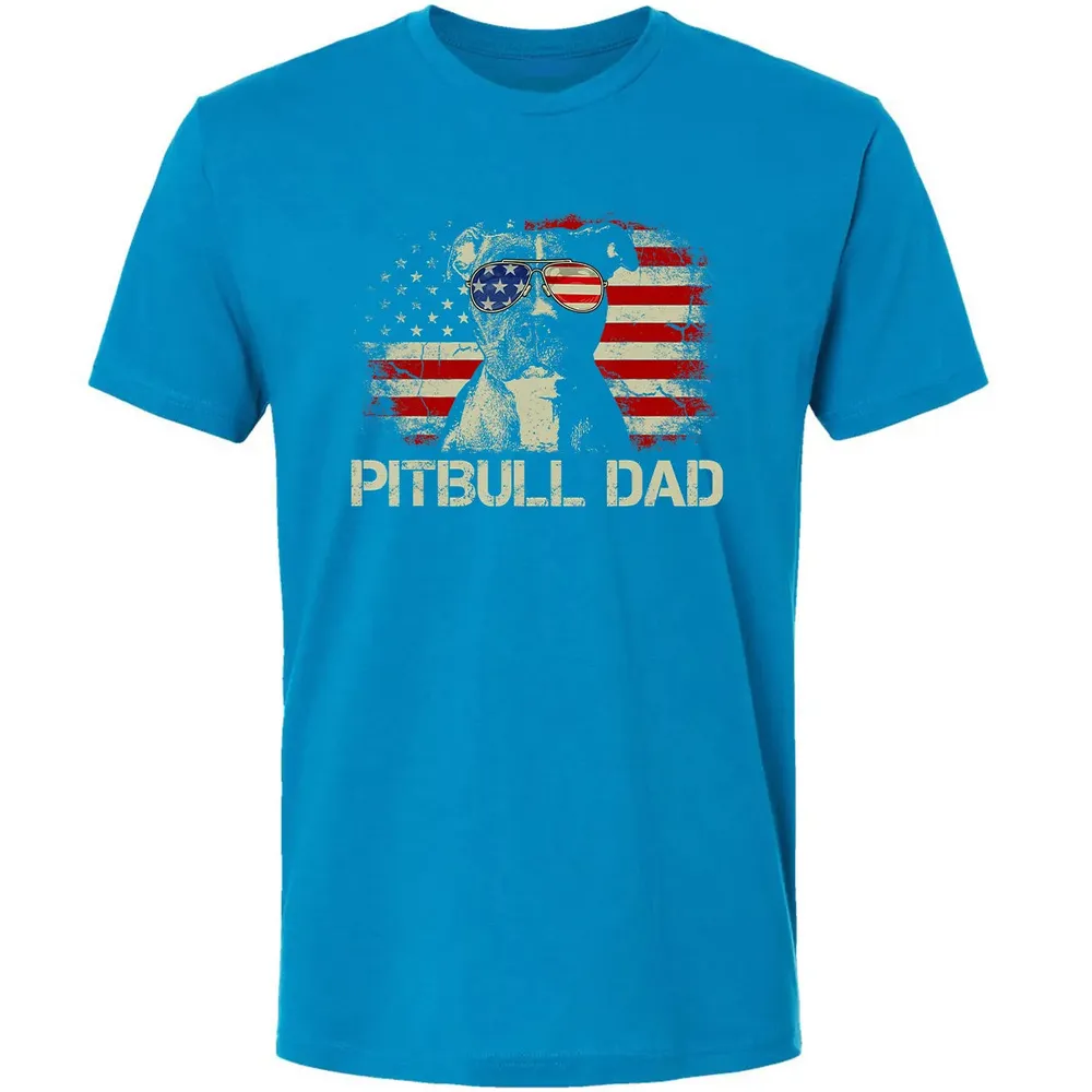 Mens Best Pitbull Dad Ever  American Flag 4th Of July Gift Premium Unisex T-shirt - 15