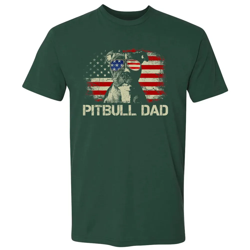 Mens Best Pitbull Dad Ever  American Flag 4th Of July Gift Premium Unisex T-shirt - 12