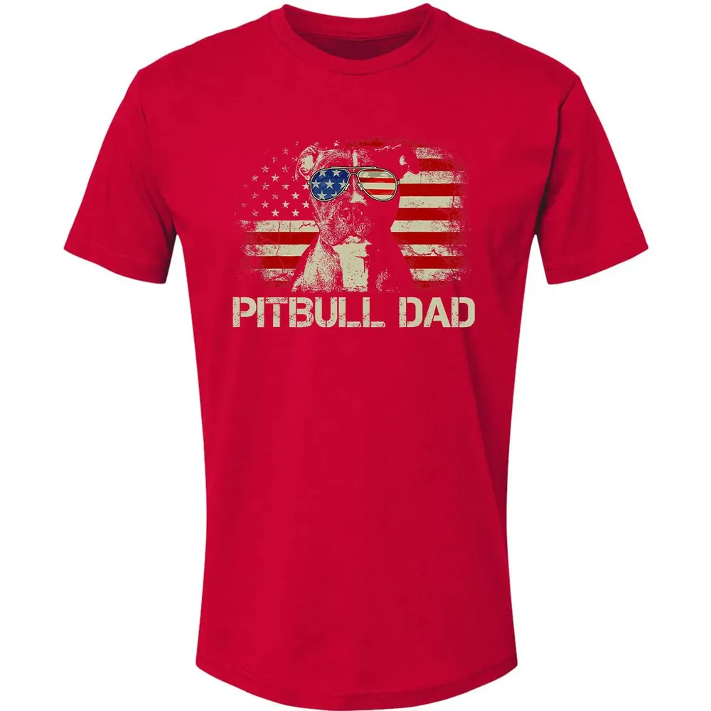 Mens Best Pitbull Dad Ever  American Flag 4th Of July Gift Premium Unisex T-shirt - 6