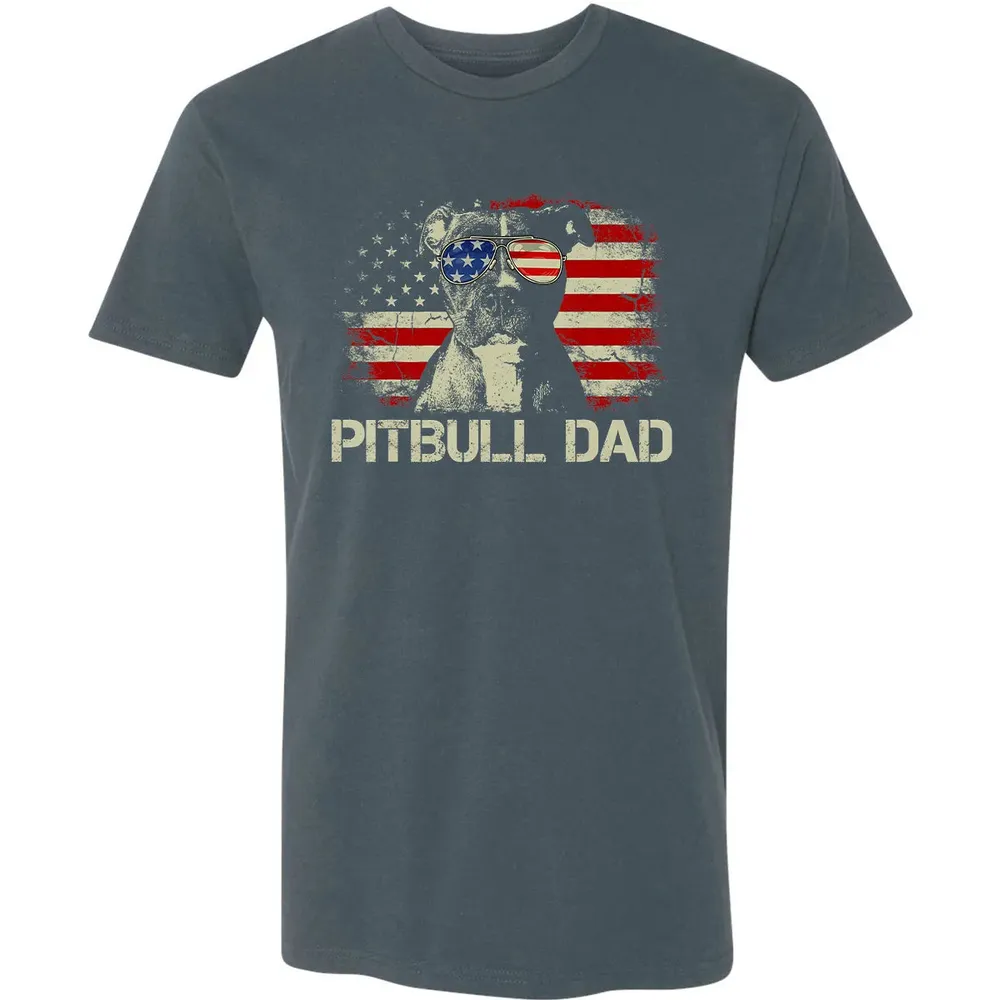 Mens Best Pitbull Dad Ever  American Flag 4th Of July Gift Premium Unisex T-shirt - 14